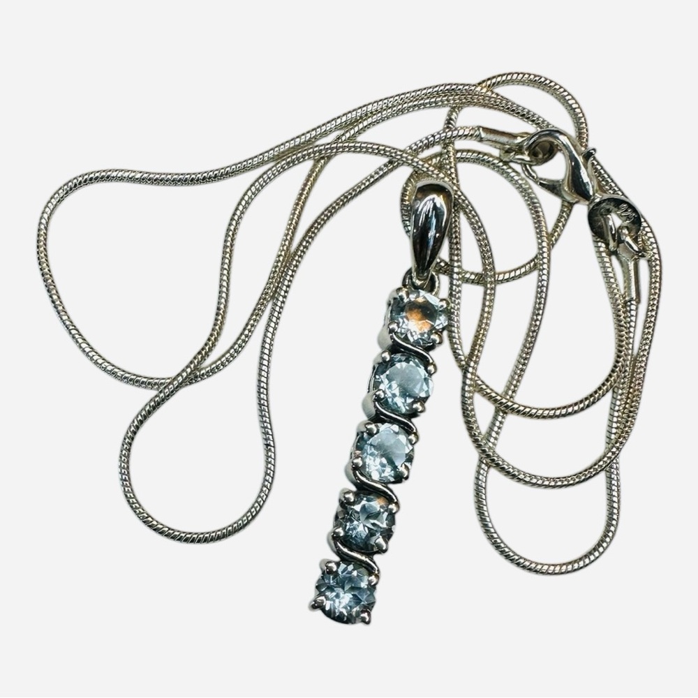 Blue Topaz 5 Stone 2.5 CTW 925 Silver Necklace NWOT Matching Earrings Available